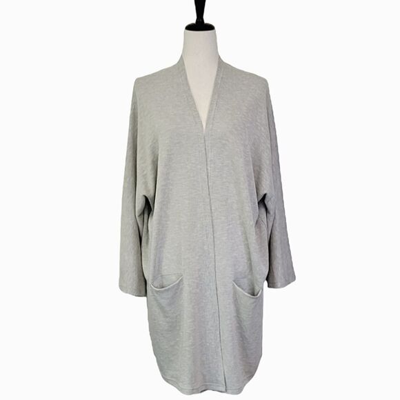 Donni Toupe Ribbed Cotton Blend Open Cardigan One Size Fits All - Picture 2 of 8